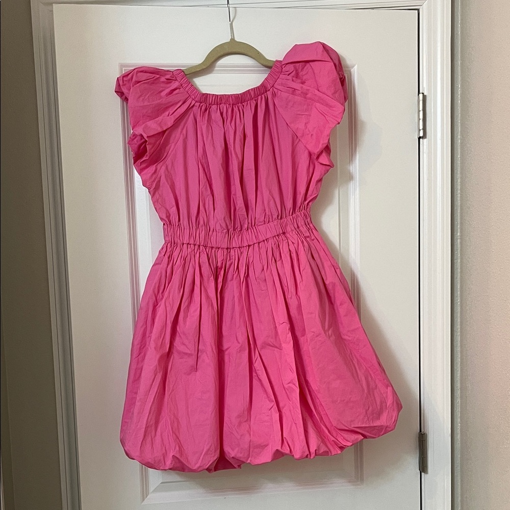 Peach Love California Bubble Hem Hot Pink Ruffle Tie-Front Mini Dress - Picture 11 of 12